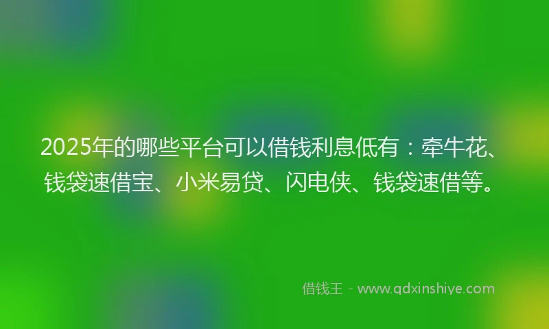 2025年的哪些平台可以借钱利息低有：牵牛花、钱袋速借宝、小米易贷、闪电侠、钱袋速借等。
