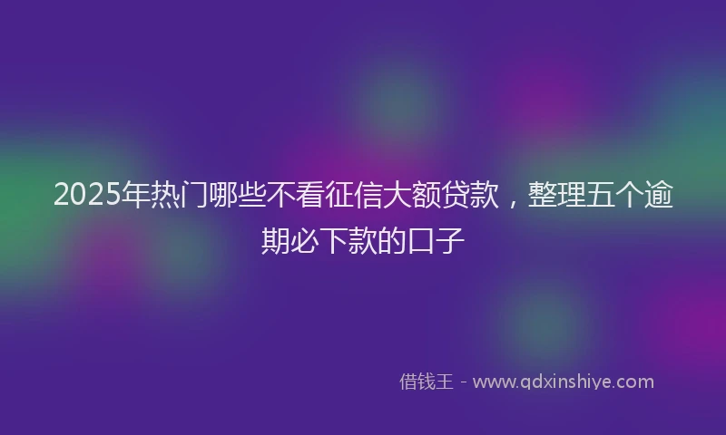 2025年热门哪些不看征信大额贷款，整理五个逾期必下款的口子