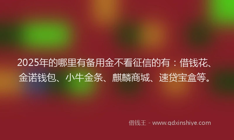 2025年的哪里有备用金不看征信的有：借钱花、金诺钱包、小牛金条、麒麟商城、速贷宝盒等。