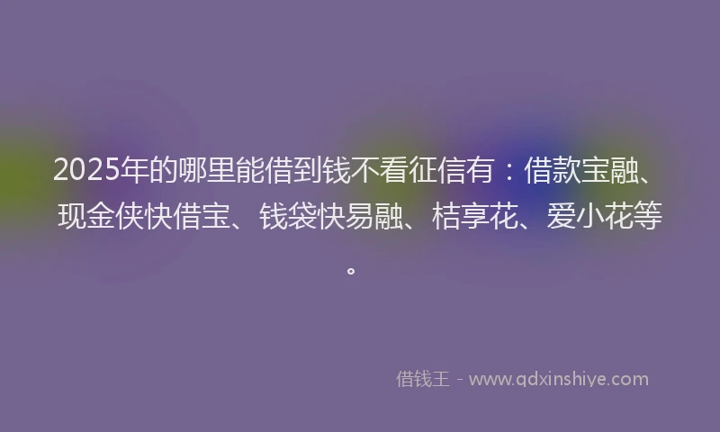 2025年的哪里能借到钱不看征信有：借款宝融、现金侠快借宝、钱袋快易融、桔享花、爱小花等。