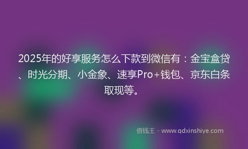 2025年的好享服务怎么下款到微信有：金宝盒贷、时光分期、小金象、速享Pro+钱包、京东白条取现等。