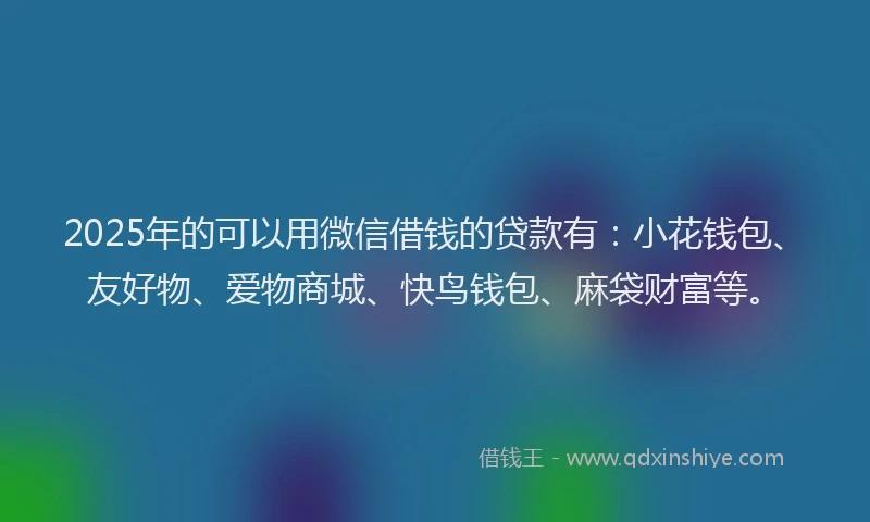 2025年的可以用微信借钱的贷款有：小花钱包、友好物、爱物商城、快鸟钱包、麻袋财富等。