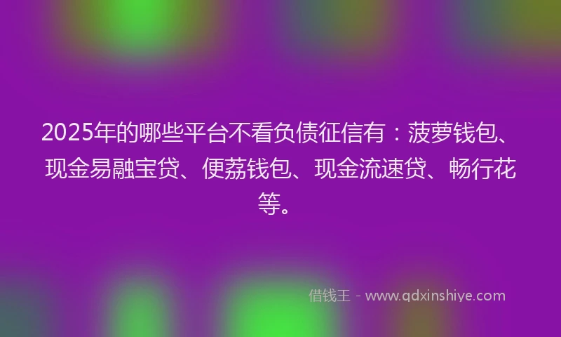 2025年的哪些平台不看负债征信有：菠萝钱包、现金易融宝贷、便荔钱包、现金流速贷、畅行花等。