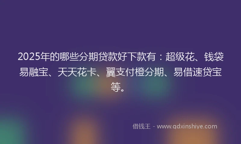 2025年的哪些分期贷款好下款有：超级花、钱袋易融宝、天天花卡、翼支付橙分期、易借速贷宝等。