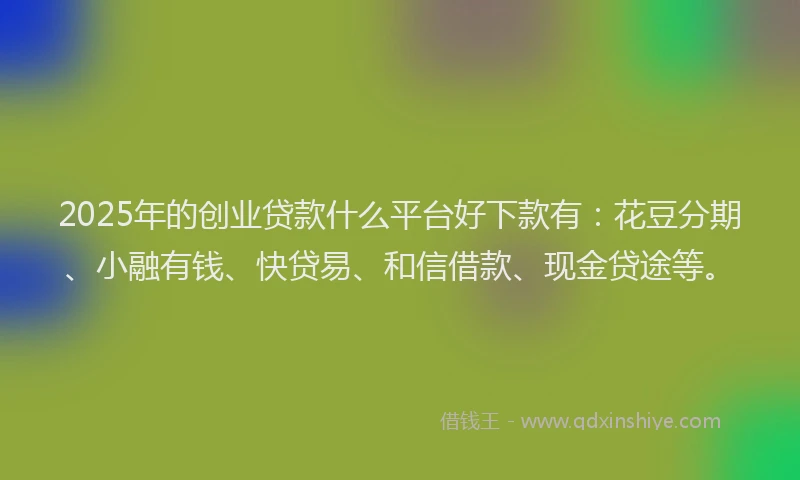 2025年的创业贷款什么平台好下款有：花豆分期、小融有钱、快贷易、和信借款、现金贷途等。