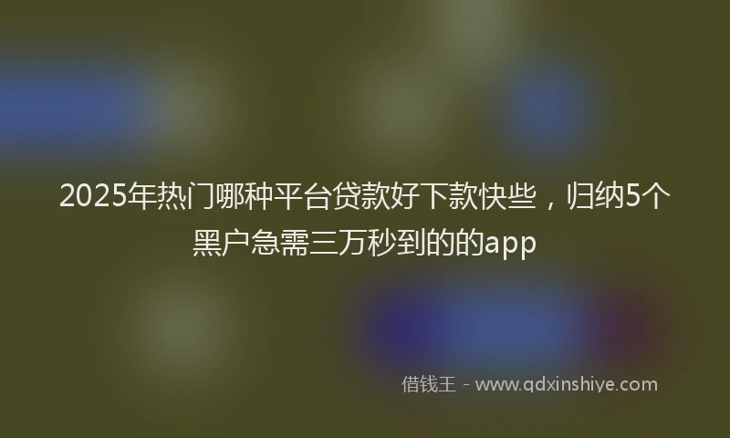 2025年热门哪种平台贷款好下款快些，归纳5个黑户急需三万秒到的的app