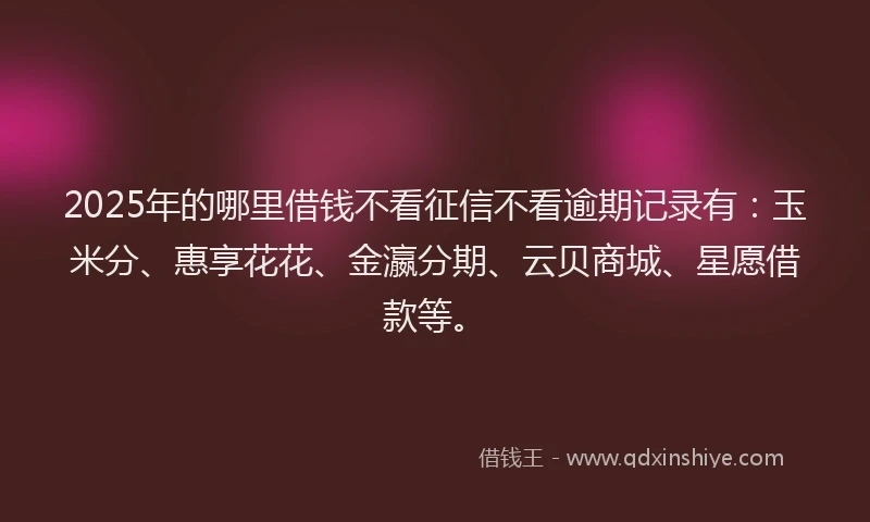 2025年的哪里借钱不看征信不看逾期记录有：玉米分、惠享花花、金瀛分期、云贝商城、星愿借款等。