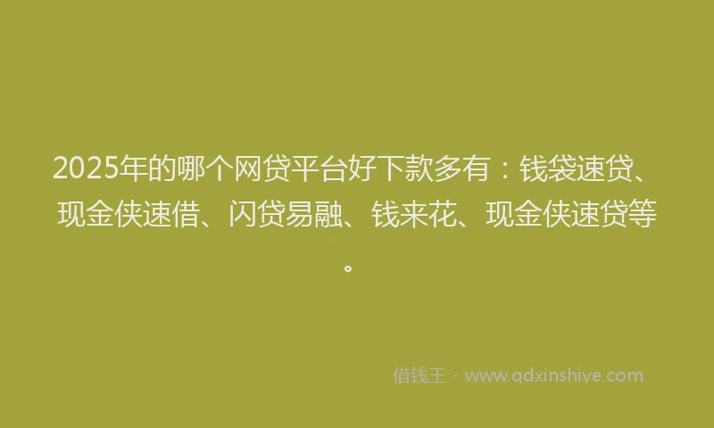 2025年的哪个网贷平台好下款多有：钱袋速贷、现金侠速借、闪贷易融、钱来花、现金侠速贷等。