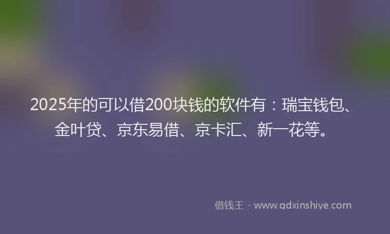 2025年的可以借200块钱的软件有：瑞宝钱包、金叶贷、京东易借、京卡汇、新一花等。