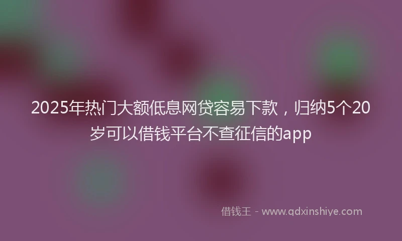 2025年热门大额低息网贷容易下款，归纳5个20岁可以借钱平台不查征信的app
