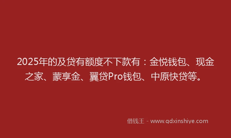 2025年的及贷有额度不下款有：金悦钱包、现金之家、蒙享金、翼贷Pro钱包、中原快贷等。