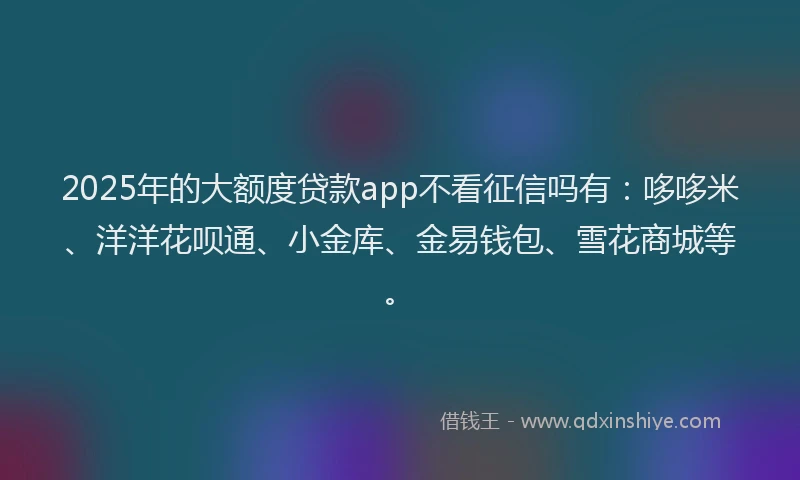 2025年的大额度贷款app不看征信吗有：哆哆米、洋洋花呗通、小金库、金易钱包、雪花商城等。