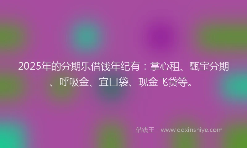 2025年的分期乐借钱年纪有：掌心租、甄宝分期、呼吸金、宜口袋、现金飞贷等。