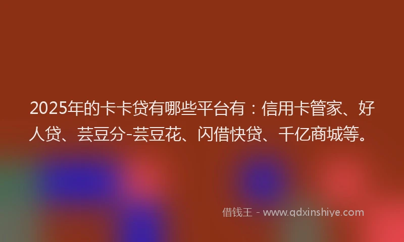 2025年的卡卡贷有哪些平台有：信用卡管家、好人贷、芸豆分-芸豆花、闪借快贷、千亿商城等。