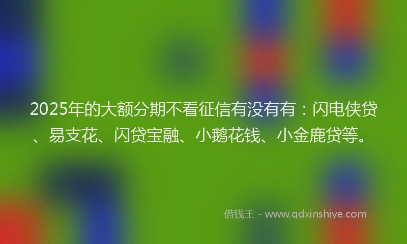 2025年的大额分期不看征信有没有有：闪电侠贷、易支花、闪贷宝融、小鹅花钱、小金鹿贷等。
