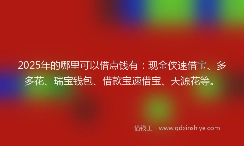2025年的哪里可以借点钱有：现金侠速借宝、多多花、瑞宝钱包、借款宝速借宝、天源花等。