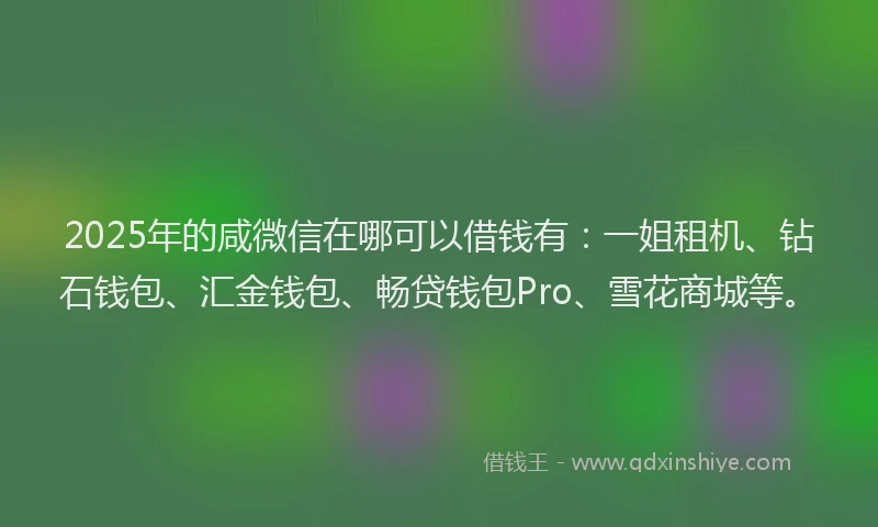 2025年的咸微信在哪可以借钱有：一姐租机、钻石钱包、汇金钱包、畅贷钱包Pro、雪花商城等。