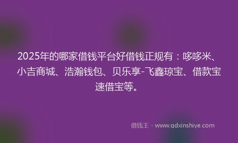 2025年的哪家借钱平台好借钱正规有：哆哆米、小吉商城、浩瀚钱包、贝乐享-飞鑫琼宝、借款宝速借宝等。