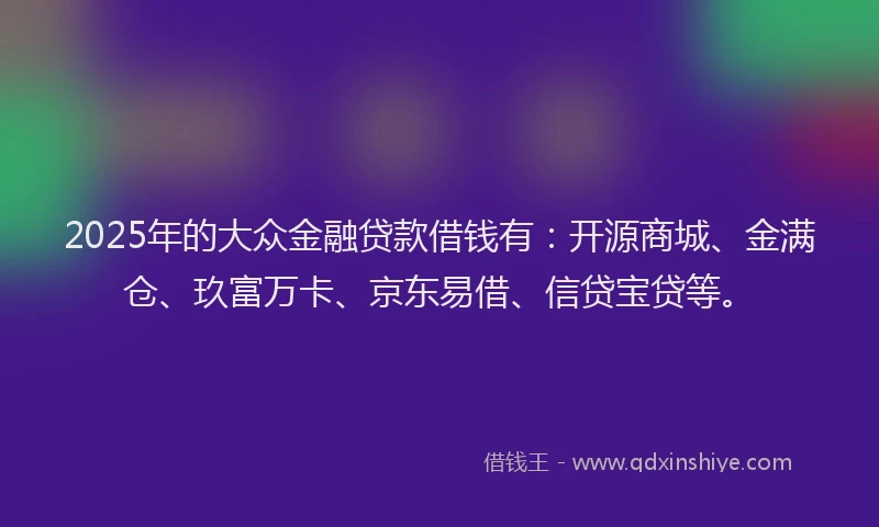 2025年的大众金融贷款借钱有：开源商城、金满仓、玖富万卡、京东易借、信贷宝贷等。