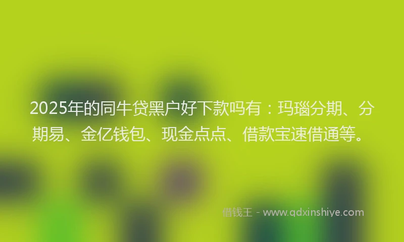 2025年的同牛贷黑户好下款吗有：玛瑙分期、分期易、金亿钱包、现金点点、借款宝速借通等。