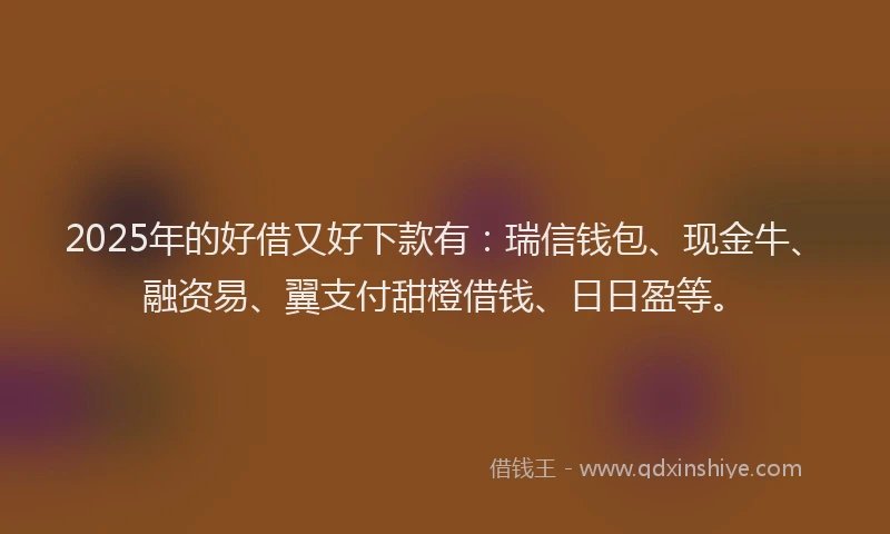 2025年的好借又好下款有：瑞信钱包、现金牛、融资易、翼支付甜橙借钱、日日盈等。