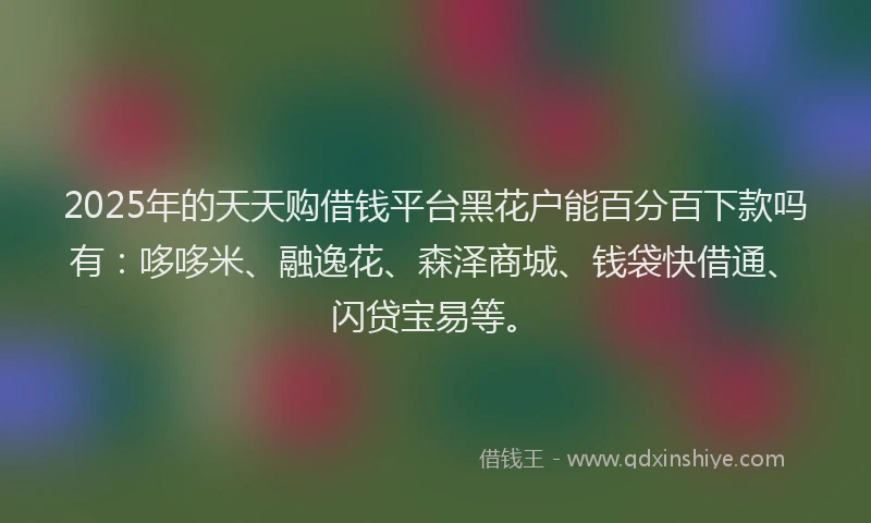 2025年的天天购借钱平台黑花户能百分百下款吗有：哆哆米、融逸花、森泽商城、钱袋快借通、闪贷宝易等。