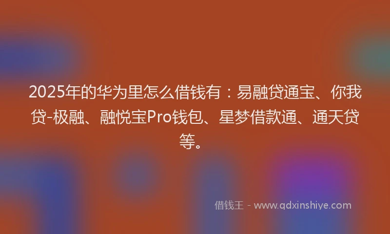 2025年的华为里怎么借钱有：易融贷通宝、你我贷-极融、融悦宝Pro钱包、星梦借款通、通天贷等。