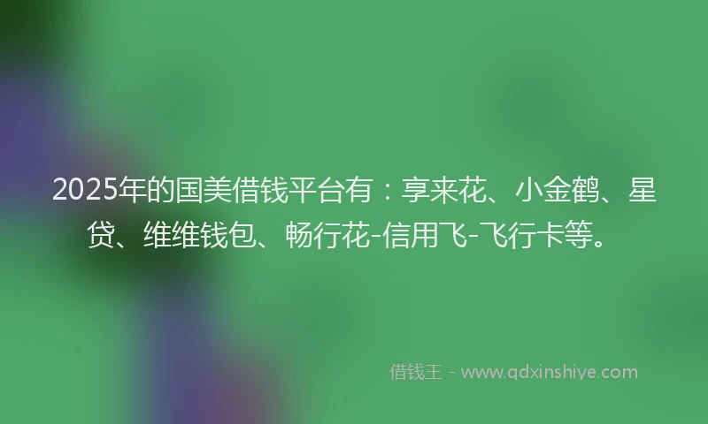 2025年的国美借钱平台有：享来花、小金鹤、星贷、维维钱包、畅行花-信用飞-飞行卡等。
