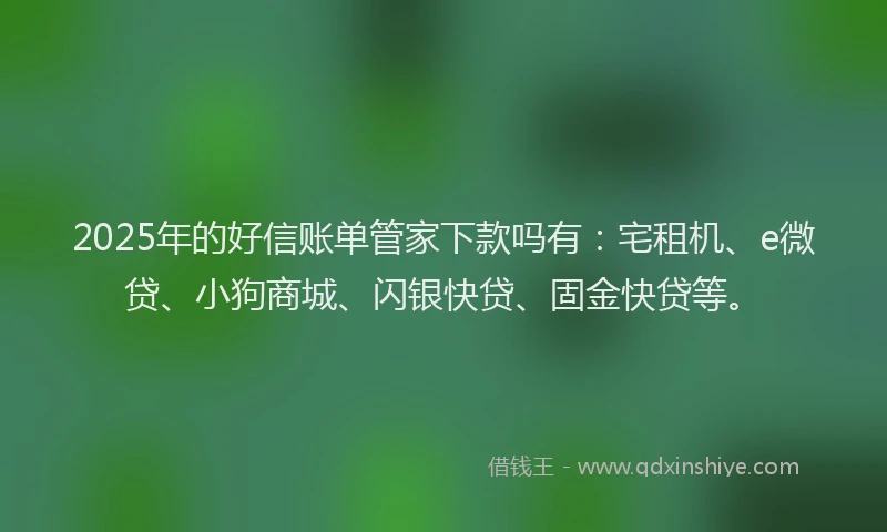 2025年的好信账单管家下款吗有：宅租机、e微贷、小狗商城、闪银快贷、固金快贷等。
