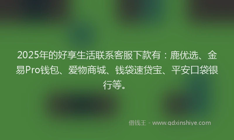 2025年的好享生活联系客服下款有：鹿优选、金易Pro钱包、爱物商城、钱袋速贷宝、平安口袋银行等。