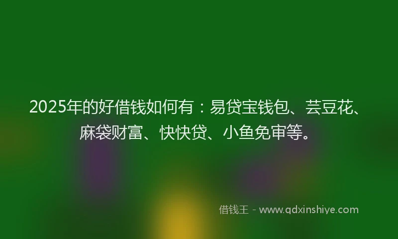 2025年的好借钱如何有：易贷宝钱包、芸豆花、麻袋财富、快快贷、小鱼免审等。