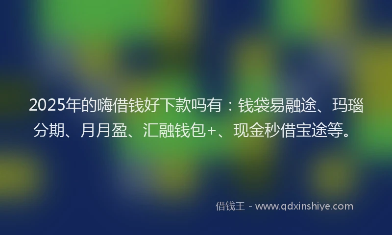 2025年的嗨借钱好下款吗有：钱袋易融途、玛瑙分期、月月盈、汇融钱包+、现金秒借宝途等。