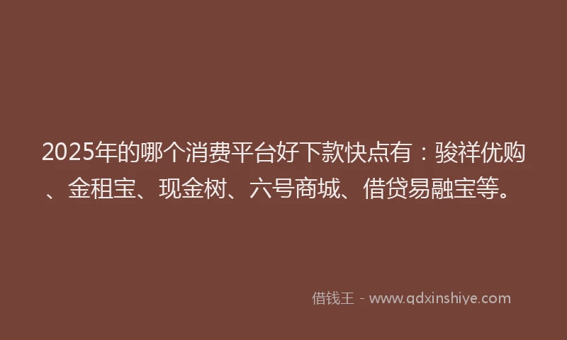 2025年的哪个消费平台好下款快点有：骏祥优购、金租宝、现金树、六号商城、借贷易融宝等。