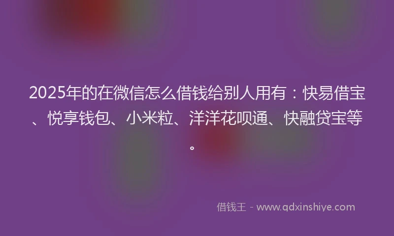 2025年的在微信怎么借钱给别人用有：快易借宝、悦享钱包、小米粒、洋洋花呗通、快融贷宝等。