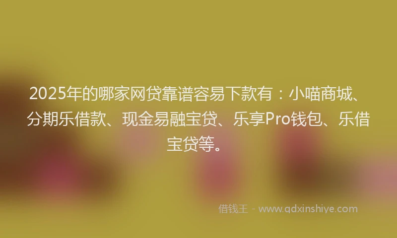 2025年的哪家网贷靠谱容易下款有：小喵商城、分期乐借款、现金易融宝贷、乐享Pro钱包、乐借宝贷等。