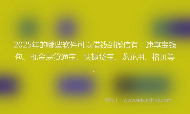 2025年的哪些软件可以借钱到微信有：速享宝钱包、现金易贷通宝、快捷贷宝、龙龙用、榕贝等。