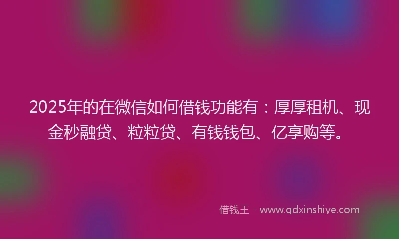 2025年的在微信如何借钱功能有：厚厚租机、现金秒融贷、粒粒贷、有钱钱包、亿享购等。