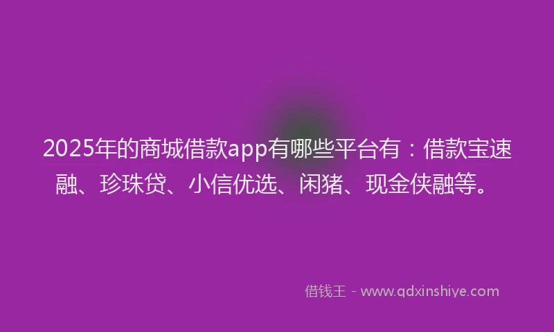 2025年的商城借款app有哪些平台有：借款宝速融、珍珠贷、小信优选、闲猪、现金侠融等。