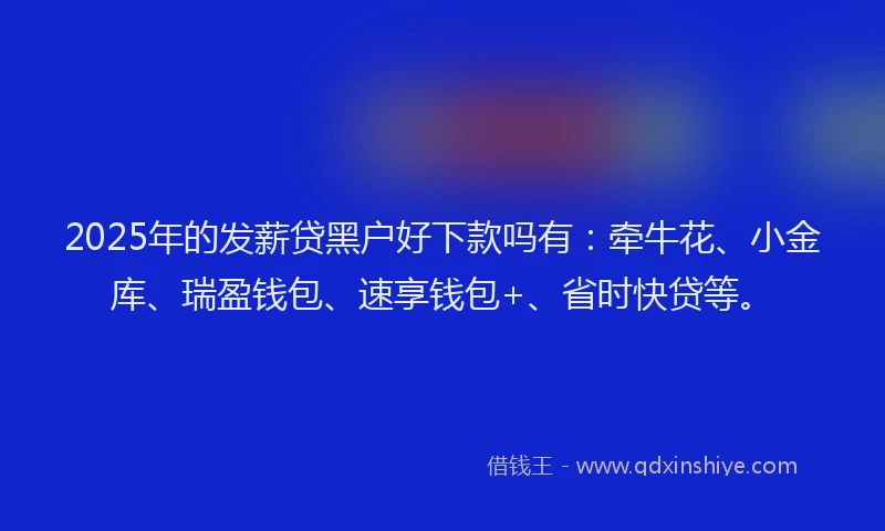 2025年的发薪贷黑户好下款吗有：牵牛花、小金库、瑞盈钱包、速享钱包+、省时快贷等。
