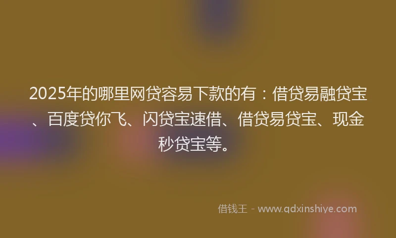 2025年的哪里网贷容易下款的有：借贷易融贷宝、百度贷你飞、闪贷宝速借、借贷易贷宝、现金秒贷宝等。