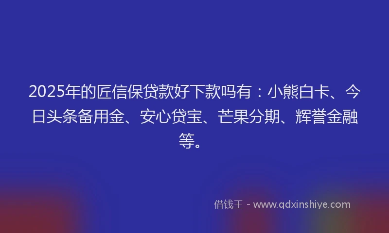 2025年的匠信保贷款好下款吗有：小熊白卡、今日头条备用金、安心贷宝、芒果分期、辉誉金融等。