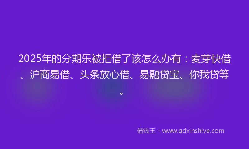 2025年的分期乐被拒借了该怎么办有：麦芽快借、沪商易借、头条放心借、易融贷宝、你我贷等。