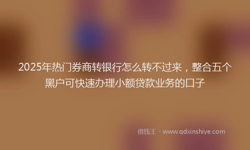2025年热门券商转银行怎么转不过来，整合五个黑户可快速办理小额贷款业务的口子