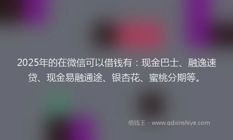 2025年的在微信可以借钱有：现金巴士、融逸速贷、现金易融通途、银杏花、蜜桃分期等。