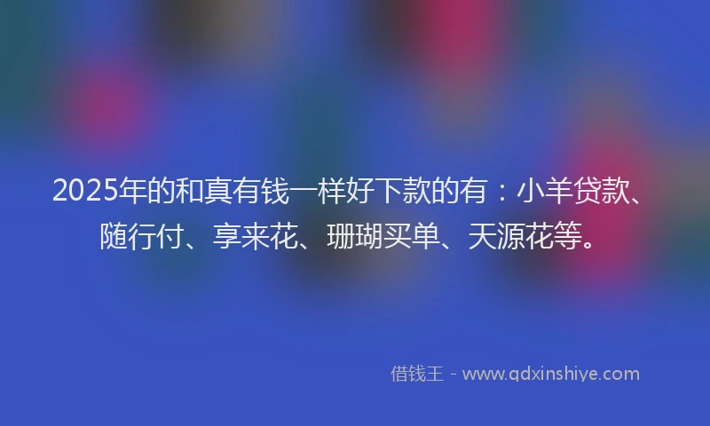 2025年的和真有钱一样好下款的有：小羊贷款、随行付、享来花、珊瑚买单、天源花等。