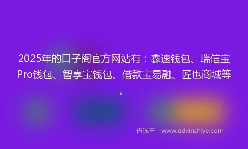 2025年的口子阁官方网站有：鑫速钱包、瑞信宝Pro钱包、智享宝钱包、借款宝易融、匠也商城等。