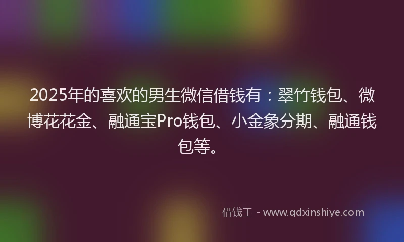 2025年的喜欢的男生微信借钱有：翠竹钱包、微博花花金、融通宝Pro钱包、小金象分期、融通钱包等。