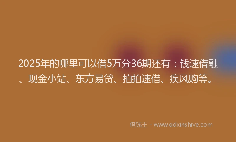 2025年的哪里可以借5万分36期还有：钱速借融、现金小站、东方易贷、拍拍速借、疾风购等。
