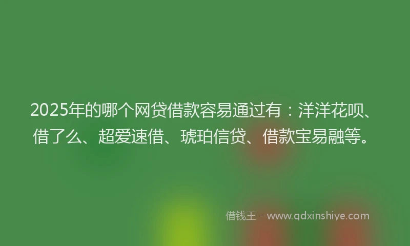2025年的哪个网贷借款容易通过有：洋洋花呗、借了么、超爱速借、琥珀信贷、借款宝易融等。