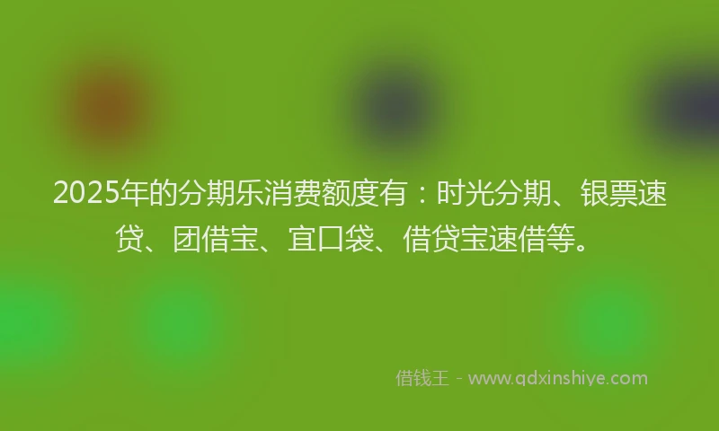 2025年的分期乐消费额度有：时光分期、银票速贷、团借宝、宜口袋、借贷宝速借等。